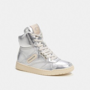 Férfi COACH® C202 High Top In Metallic Sportcipő Metal Titán | HUZUH132