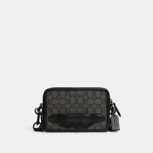 Férfi COACH® Charter In Signature Jacquard Crossbody Táska Szürke Fekete | HUILF211