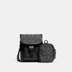 Férfi COACH® Charter North/South With Hybrid Pouch In Signature Jacquard Crossbody Táska Szürke Fekete | HUAHJ214