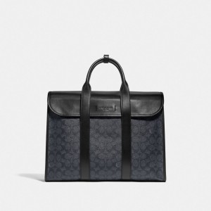 Férfi COACH® Gotham Portfolio In Signature Canvas Kézitáska Fekete Réz Szürke | HUMQY230