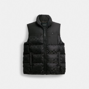 Férfi COACH® Signature Puffer Vest Kabát Fekete | HUTCR147