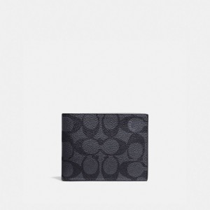 Férfi COACH® Slim Billfold In Signature Canvas Pénztárca Szürke Fekete | HUILB248