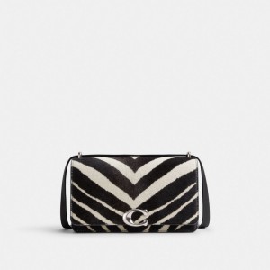 Női COACH® Bandit In Haircalf With Zebra Print Válltáska Titán Fekete | HUZUG860