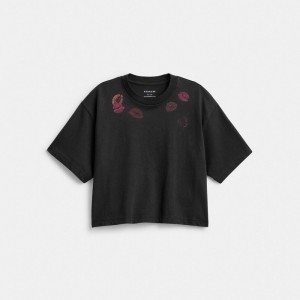 Női COACH® Buy Now Lip Print Cropped Póló Fekete | HUVRM493