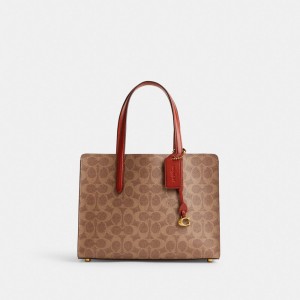 Női COACH® Carter Carryall 28 In Signature Canvas Kézitáska Barna Piros | HUEBS830