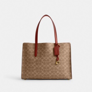 Női COACH® Carter Carryall In Signature Canvas Kézitáska Barna Piros | HURVD831