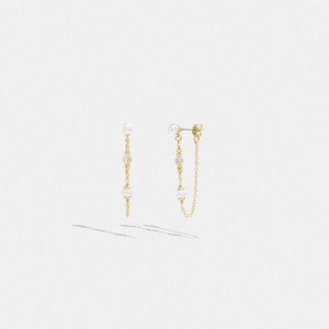 Női COACH® Classic Pearl Chain Earring Arany | HUNWL540