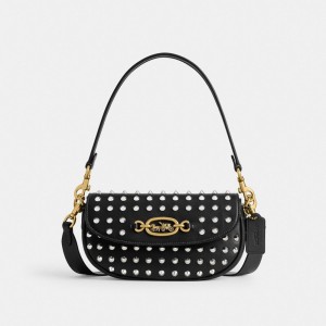 Női COACH® Harley 23 With Studs Válltáska Fekete | HUPJN870