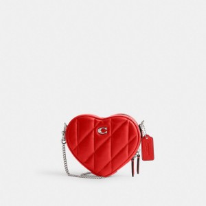 Női COACH® Heart 14 With Pillow Quilting Crossbody Táska Titán Piros | HUSGV787