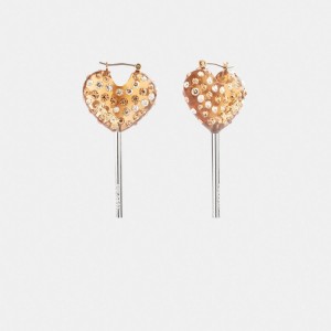 Női COACH® Heart Lollipop Earring Titán Arany | HUVRB545