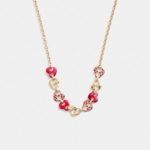 Női COACH® Pavé Hearts Chain Link Nyaklánc Arany Rózsaszín Színes | HUJPO584