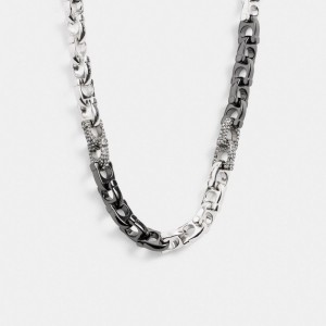 Női COACH® Pavé Signature Mixed Chain Nyaklánc Titán | HULIA586