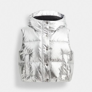 Női COACH® Puffer Vest In Metallic Kabát Titán | HUVRX434