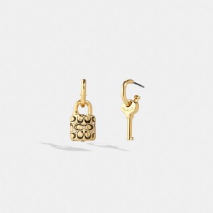 Női COACH® Quilted Padlock Key Mismatch Earring Arany Fekete | HUHAR552