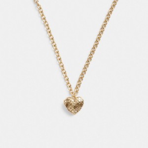 Női COACH® Quilted Signature Heart Locket Nyaklánc Arany | HUCTF589