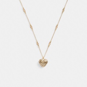 Női COACH® Quilted Signature Heart Pendant Nyaklánc Arany | HUVRG590