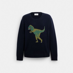 Női COACH® Rexy Crewneck Pulóver Sötétkék | HUKOF481