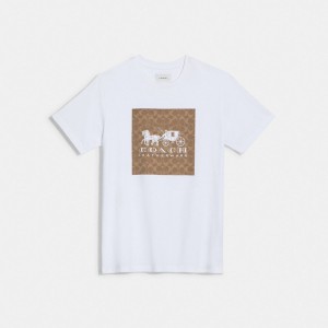 Női COACH® Signature Horse And Carriage In Organic Cotton Póló Fehér Barna | HUOKD507