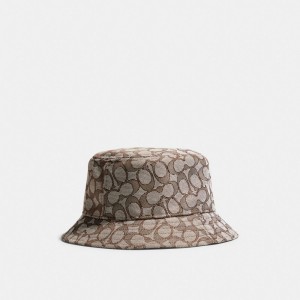 Női COACH® Signature Jacquard Bucket Kalap Barna | HUMQH645