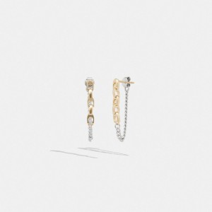 Női COACH® Signature Mixed Chain Drop Earring Arany Titán | HUUZD561