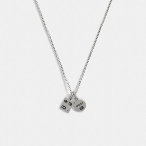 Női COACH® Sterling Double Charm Long Pendant Nyaklánc Titán | HUVRC597