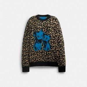 Női COACH® The Lil Nas X Drop Leopard Print Crewneck Pulóver Leopárd Színes | HUZUH483