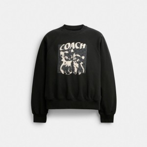 Női COACH® The Lil Nas X Drop Signature Cats Crewneck Pulóver Fekete | HUNWB491