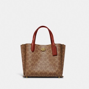 Női COACH® Willow 24 In Signature Canvas Tote Barna Piros | HUXYM952