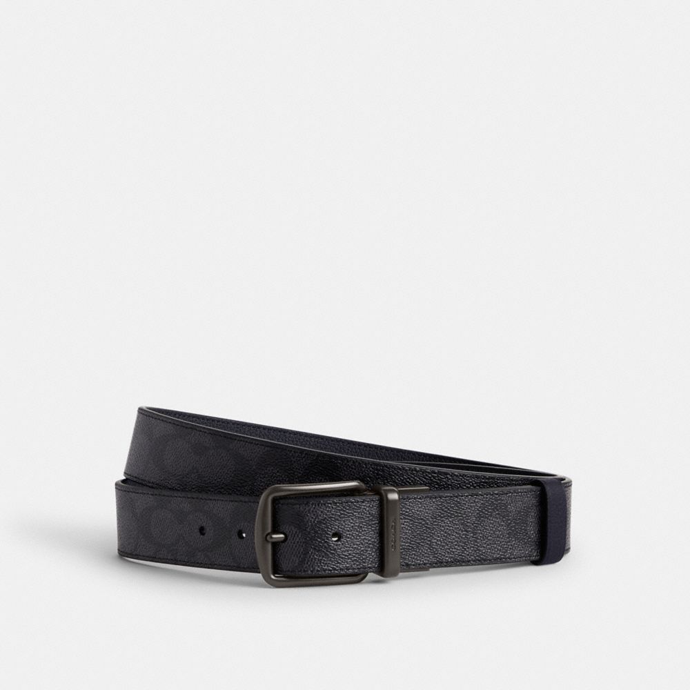 Férfi COACH® Boxed Harness And Signature Buckle Cut To Size Reversible, 38 Mm Öv Szürke Sötétkék | HUWNE254