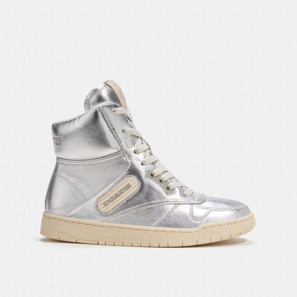 Férfi COACH® C202 High Top In Metallic Sportcipő Metal Titán | HUZUH132