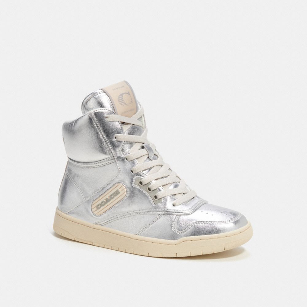 Férfi COACH® C202 High Top In Metallic Sportcipő Metal Titán | HUZUH132