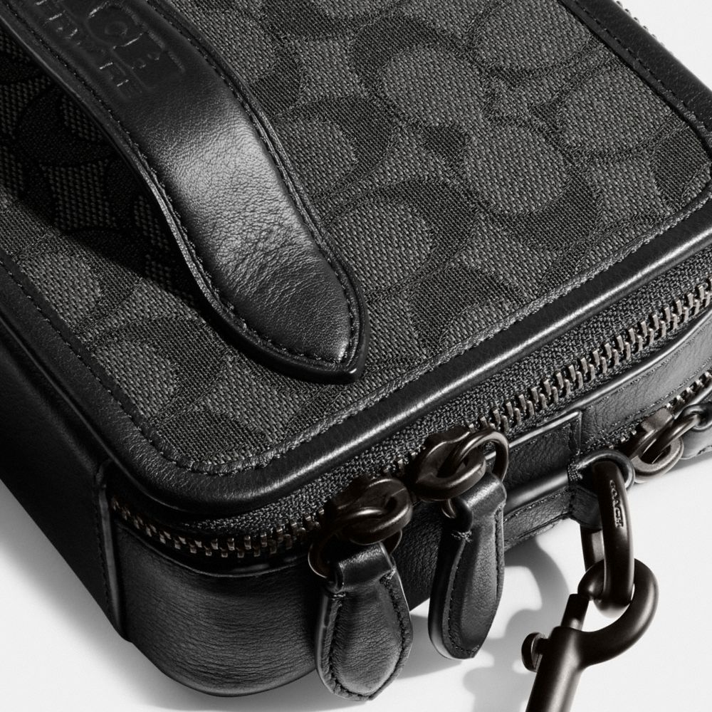 Férfi COACH® Charter In Signature Jacquard Crossbody Táska Szürke Fekete | HUILF211