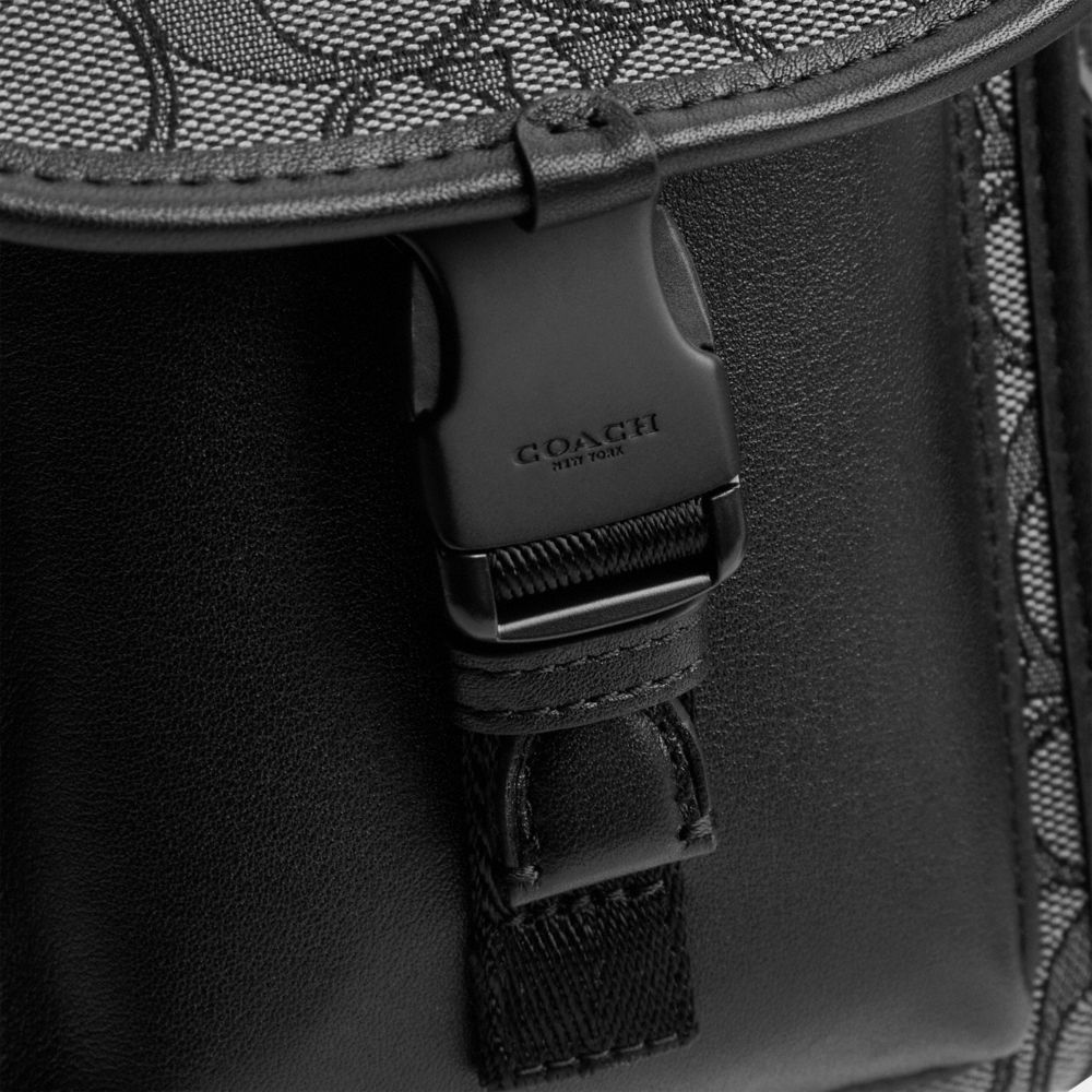 Férfi COACH® Charter North/South With Hybrid Pouch In Signature Jacquard Crossbody Táska Szürke Fekete | HUAHJ214