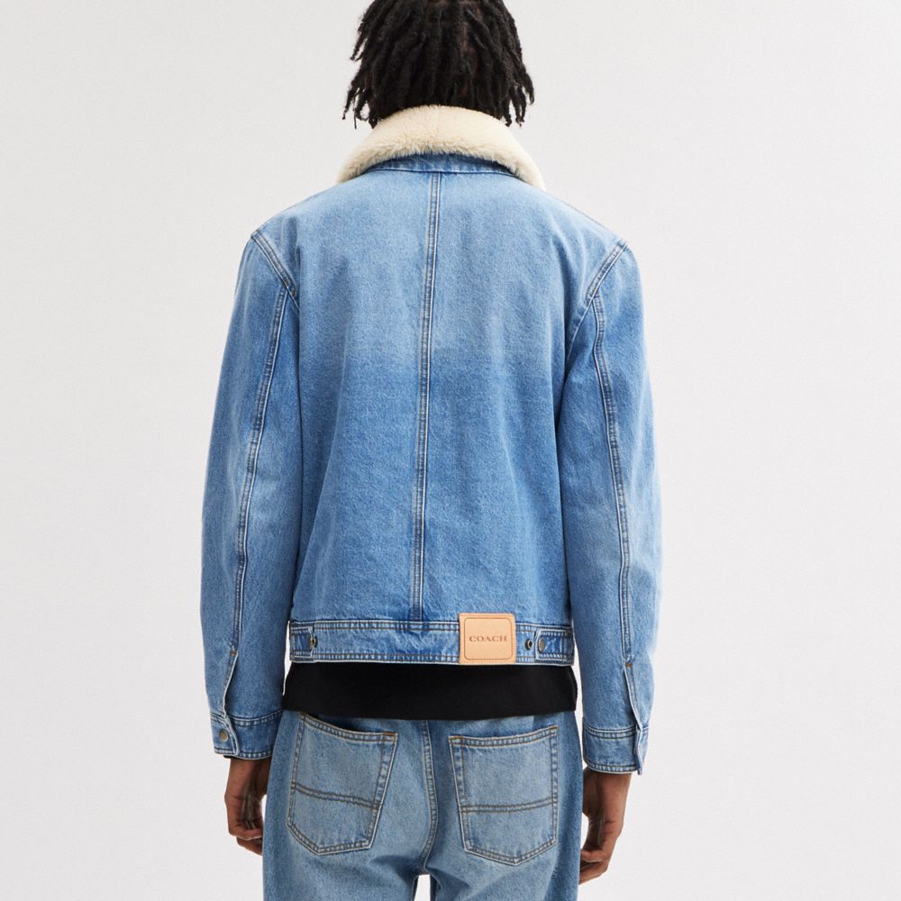 Férfi COACH® Denim With Shearling Kabát Kék | HUWNP153