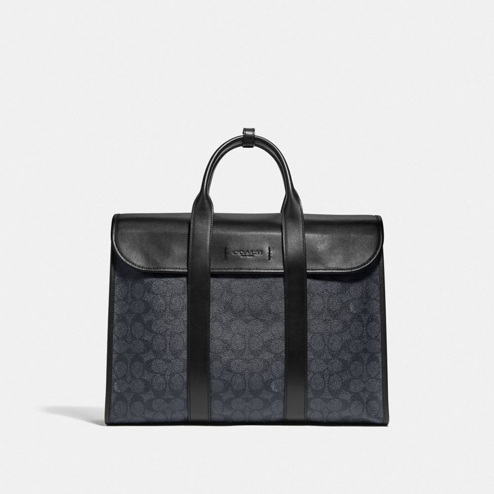 Férfi COACH® Gotham Portfolio In Signature Canvas Kézitáska Fekete Réz Szürke | HUMQY230