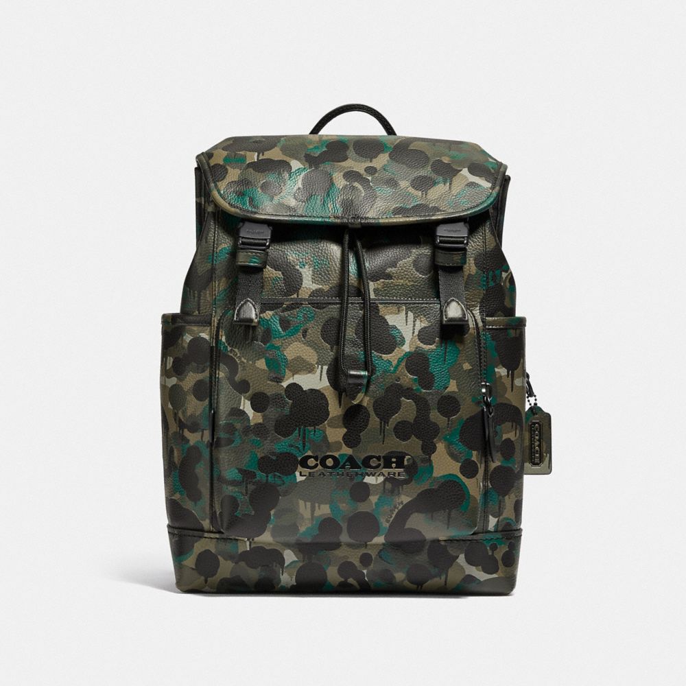 Férfi COACH® League Flap With Camo Print Hátizsák Fekete Zöld Kék | HUAHV193