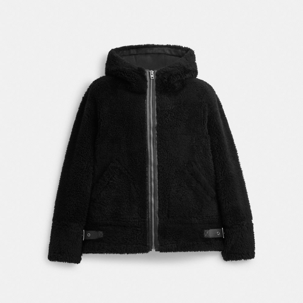 Férfi COACH® Reversible Shearling Kabát Fekete | HUILH159