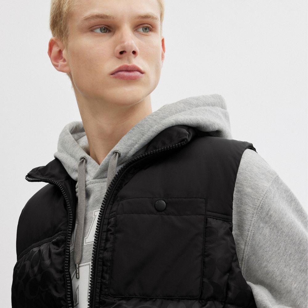 Férfi COACH® Signature Puffer Vest Kabát Fekete | HUTCR147