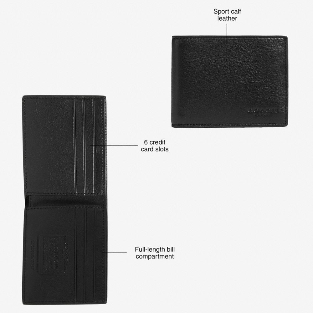 Férfi COACH® Slim Billfold Pénztárca Fekete | HUOKV247