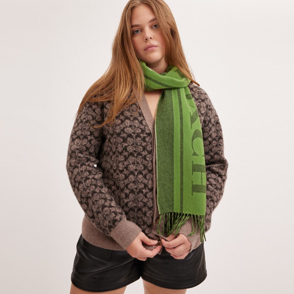 Férfi COACH® Varsity Sport Cashmere Muffler Sál Zöld | HUJPX272