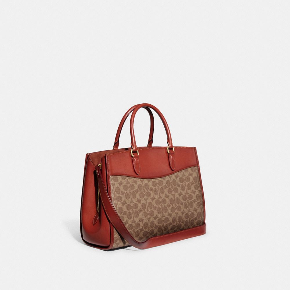 Női COACH® Brooke Carryall In Signature Canvas Kézitáska Barna Piros | HUYXR822