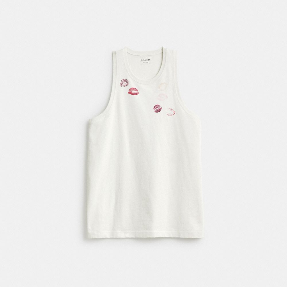 Női COACH® Buy Now Lip Print Top Ujjatlan Póló Fehér | HUWNZ514