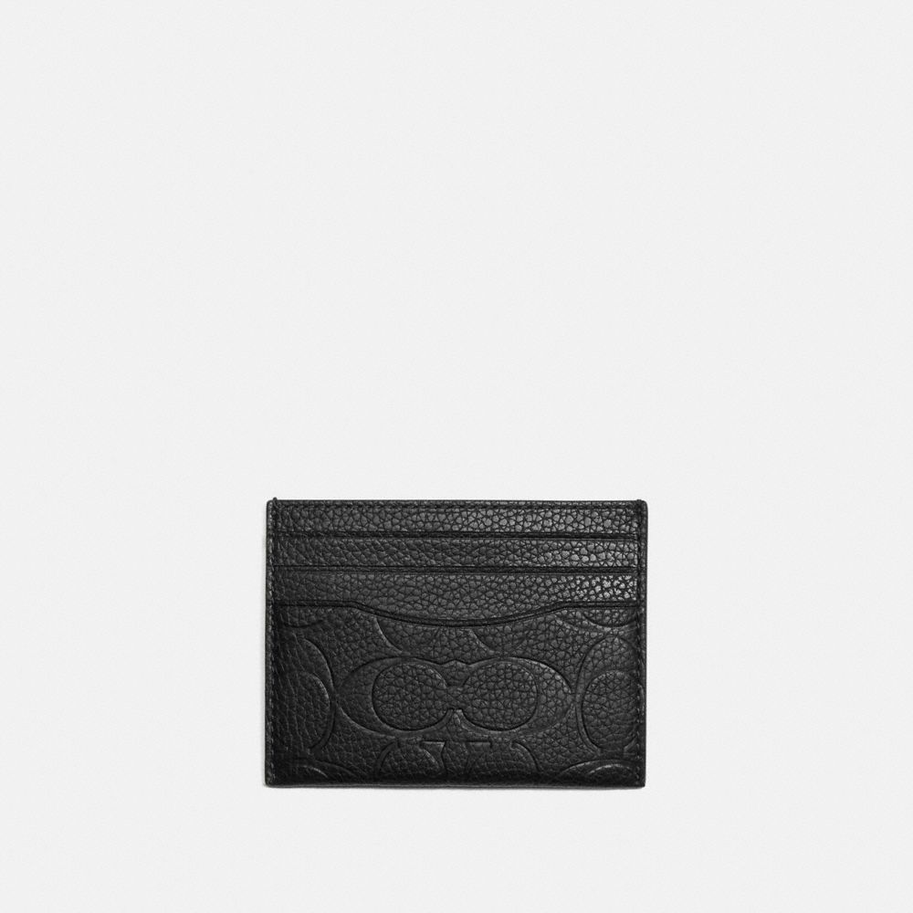 Női COACH® Card Case In Signature Leather Kézitáska Fekete | HUWNI826