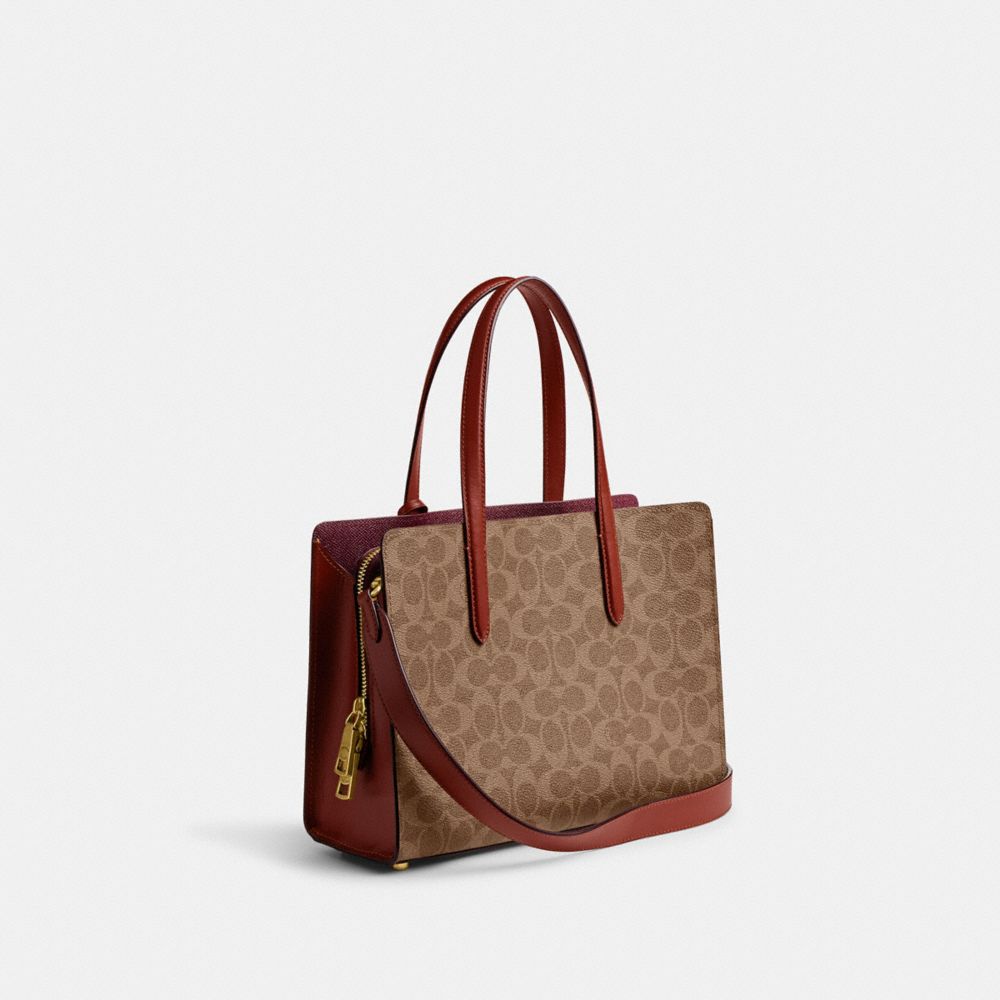 Női COACH® Carter Carryall 28 In Signature Canvas Kézitáska Barna Piros | HUEBS830