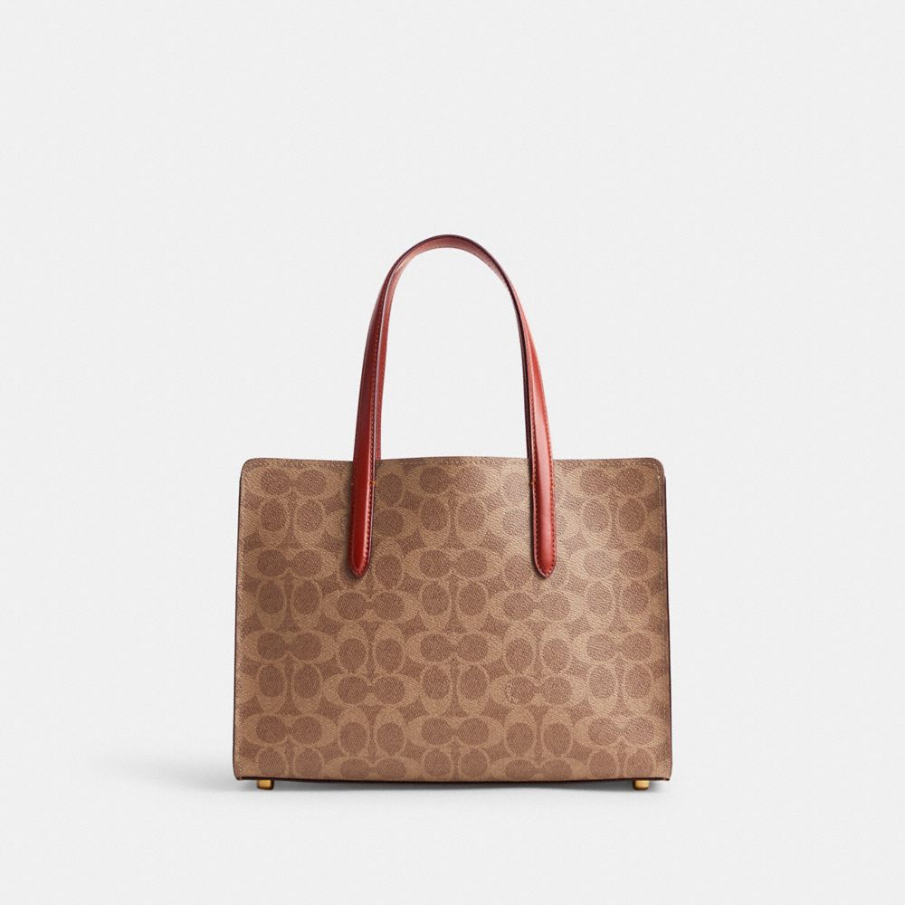 Női COACH® Carter Carryall 28 In Signature Canvas Kézitáska Barna Piros | HUEBS830