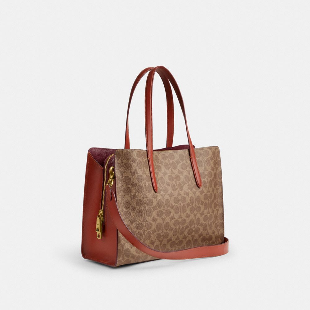 Női COACH® Carter Carryall In Signature Canvas Kézitáska Barna Piros | HURVD831