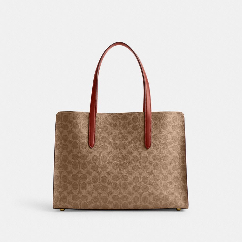 Női COACH® Carter Carryall In Signature Canvas Kézitáska Barna Piros | HURVD831