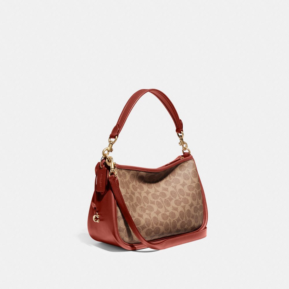 Női COACH® Cary In Signature Canvas Crossbody Táska Barna Piros | HUILR768