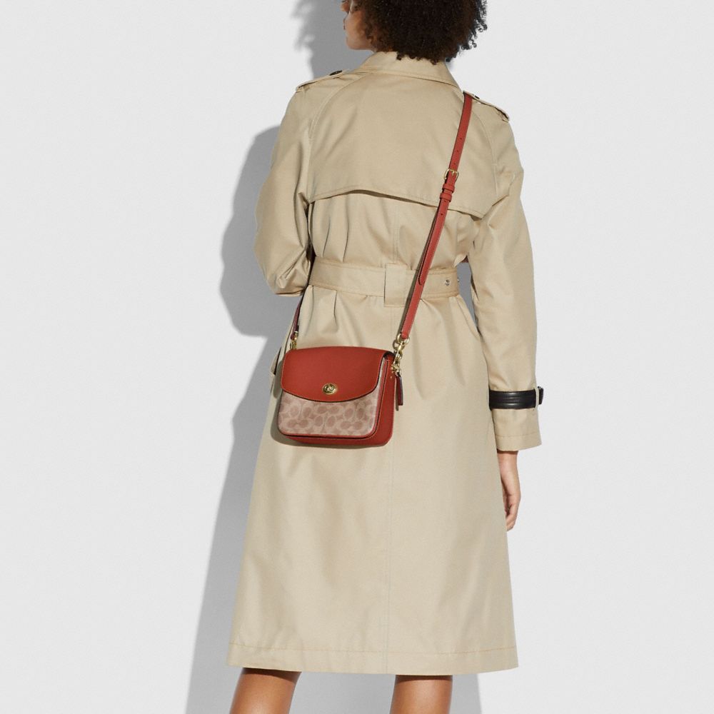 Női COACH® Cassie 19 In Signature Canvas Crossbody Táska Barna Piros | HURVI772