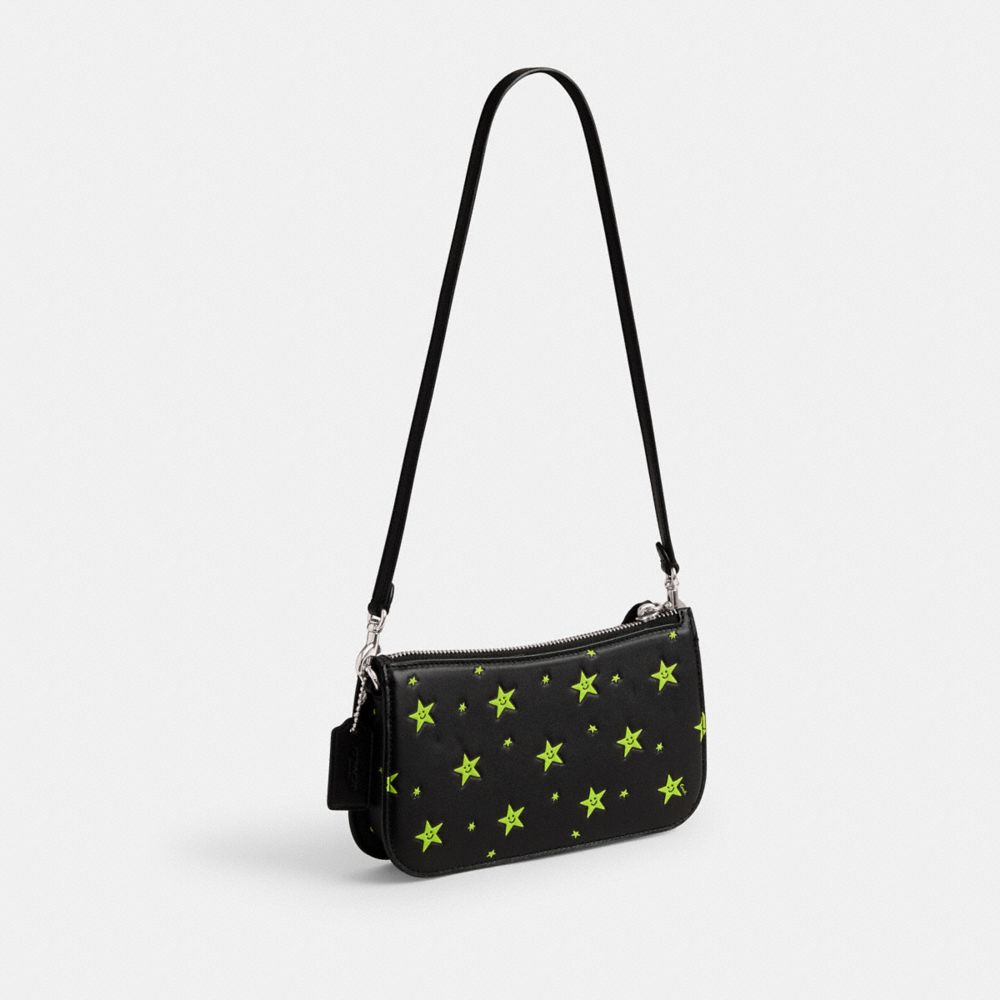 Női COACH® Cosmic Penn With Star Print Válltáska Titán Fekete | HUJPK863